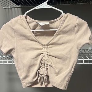 NWOT * Luca + Grae Tan Ruched Front Short Sleeve Top Size Small